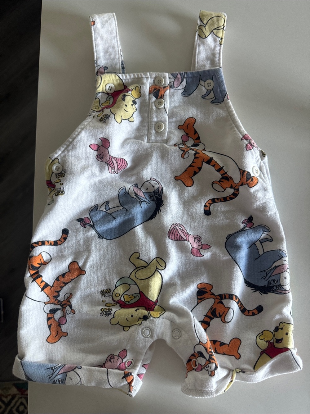 Disney White Winnie the Pooh & Friends Overalls with Colorful Print